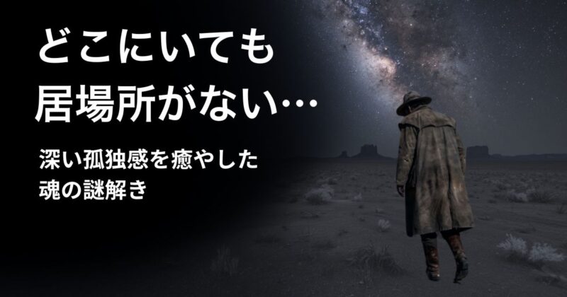 「深い星空が広がる暗い荒野の中を、あてもなく一人で歩いていく人物のシルエット写真。退行催眠療法による孤独感や生きづらさの解消を表現したイメージ。」